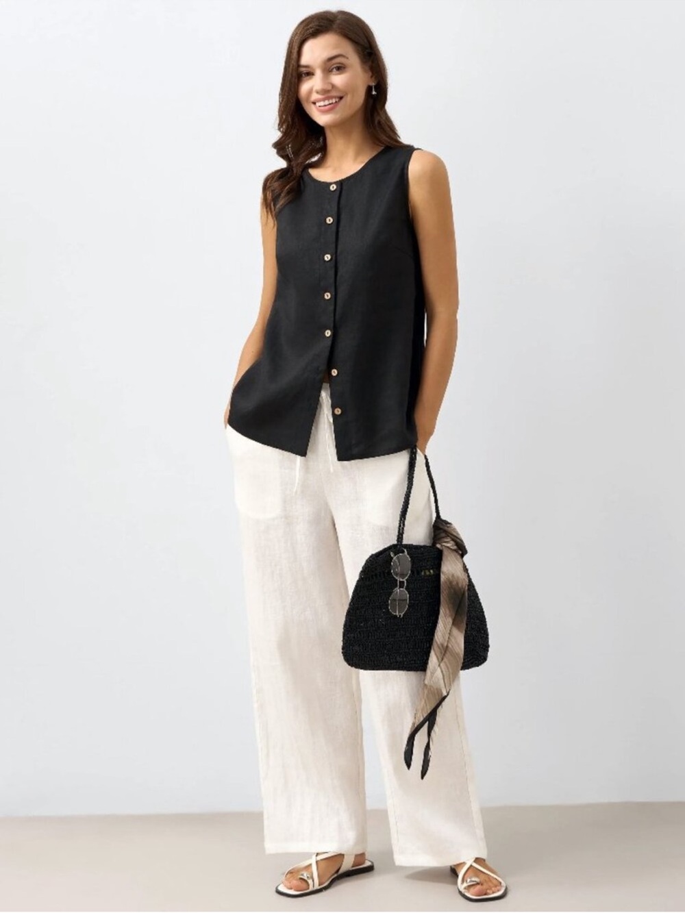 Lintico Linen Button Front Sleeveless Tank Top - Picture 12 of 14